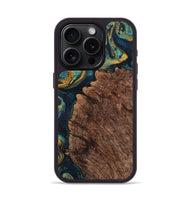 iPhone 15 Pro Wood+Resin Phone Case - Ramon (Teal & Gold, 702185)