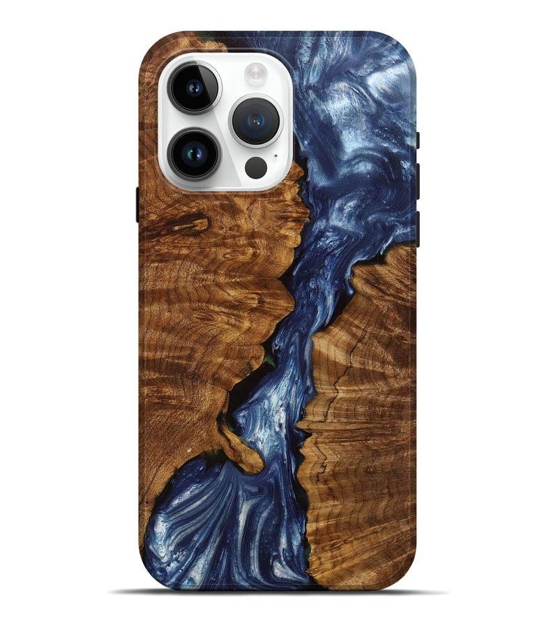 iPhone 15 Pro Max Wood+Resin Live Edge Phone Case - Connie (Blue, 702229)