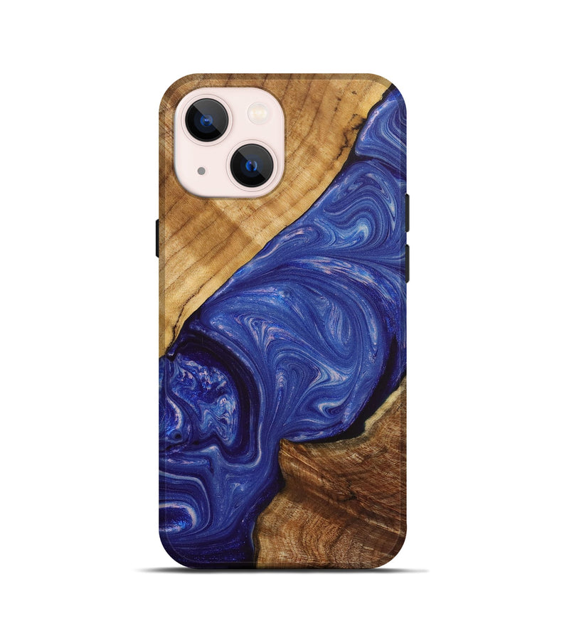 iPhone 13 mini Wood+Resin Live Edge Phone Case - Cathleen (Blue, 702233)