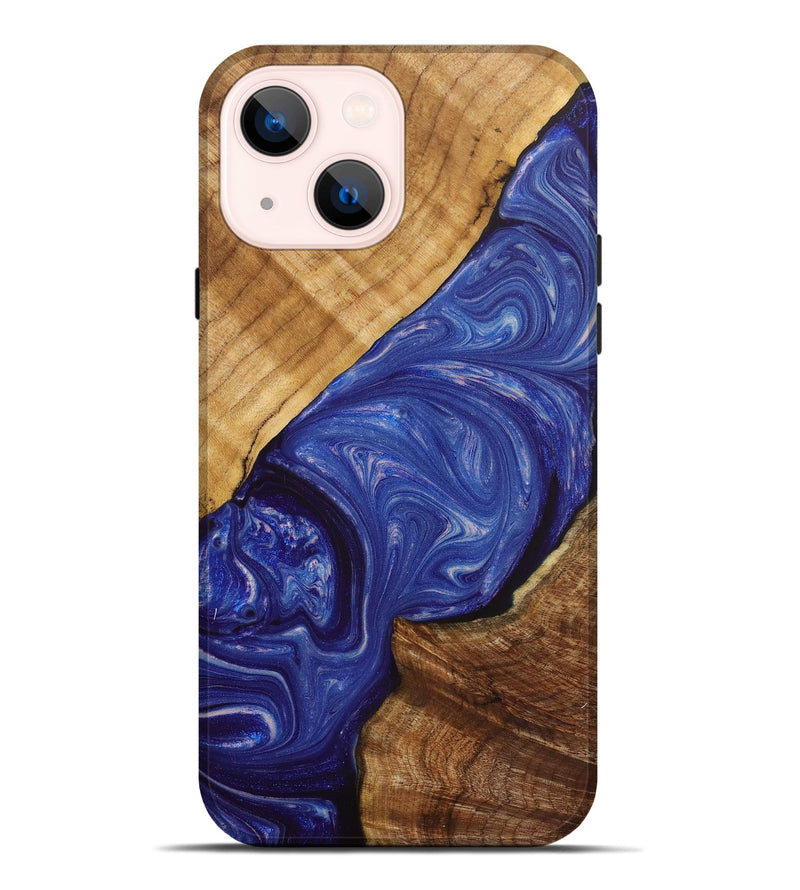 iPhone 14 Plus Wood+Resin Live Edge Phone Case - Cathleen (Blue, 702233)