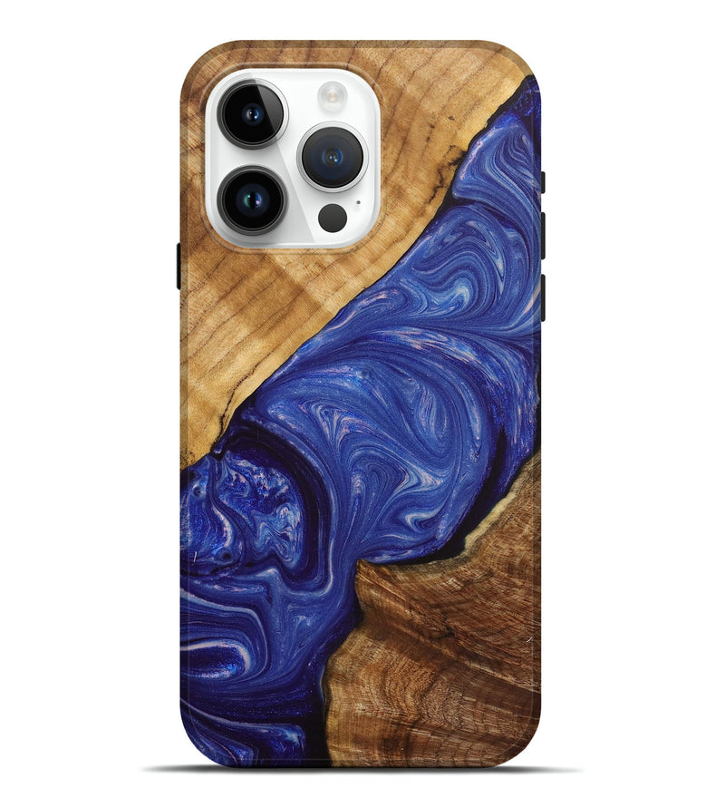 iPhone 15 Pro Max Wood+Resin Live Edge Phone Case - Cathleen (Blue, 702233)
