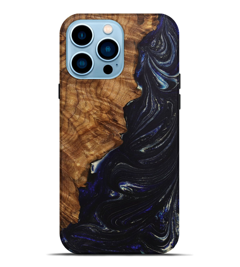 iPhone 14 Pro Max Wood+Resin Live Edge Phone Case - Gillian (Blue, 702234)