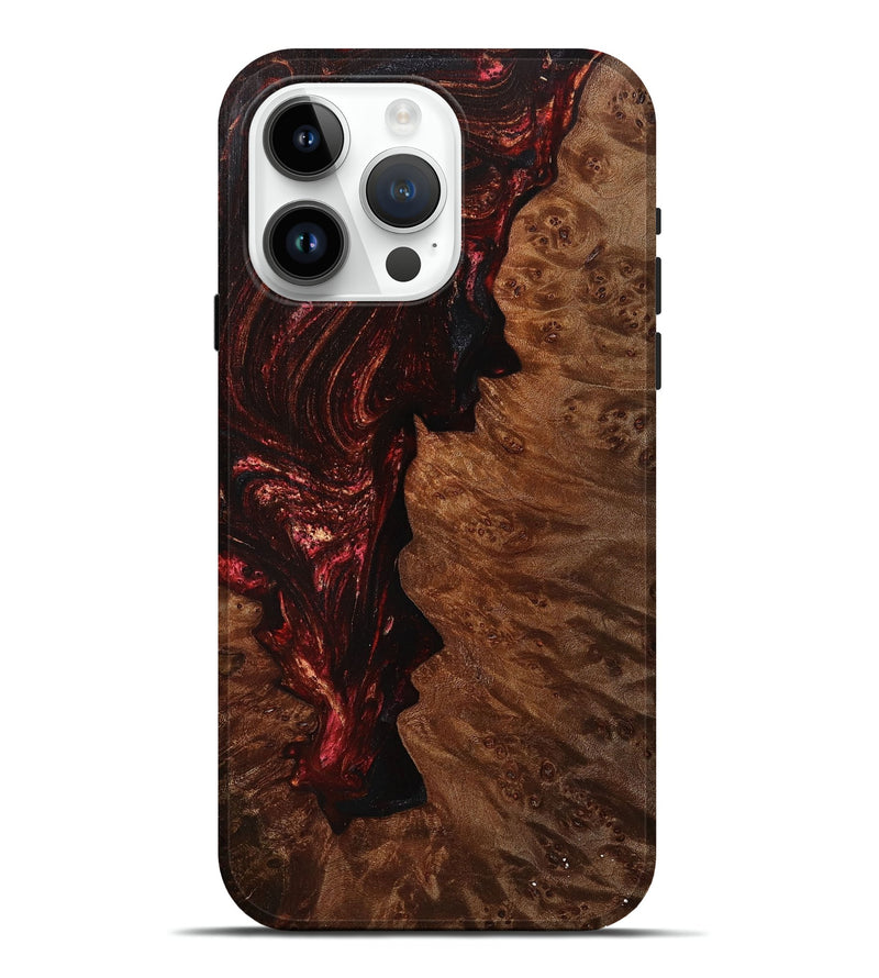 iPhone 15 Pro Max Wood+Resin Live Edge Phone Case - Chelsie (Red, 702238)