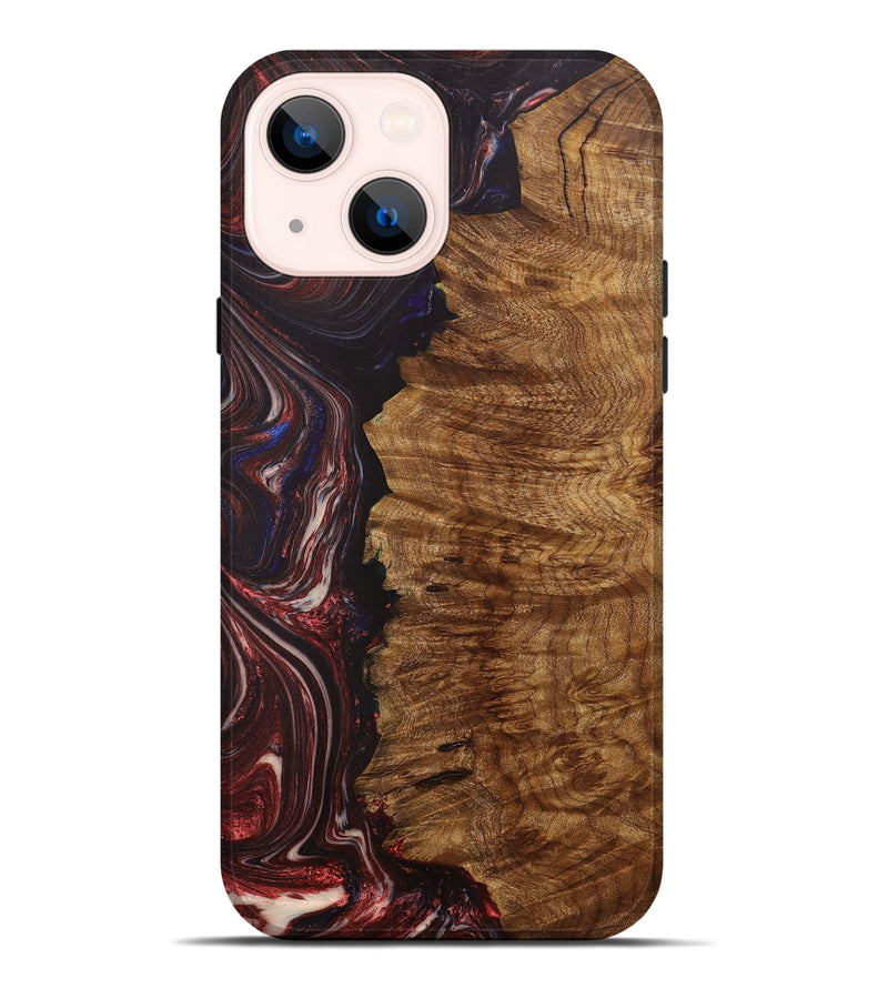 iPhone 14 Plus Wood+Resin Live Edge Phone Case - Therese (Red, 702240)