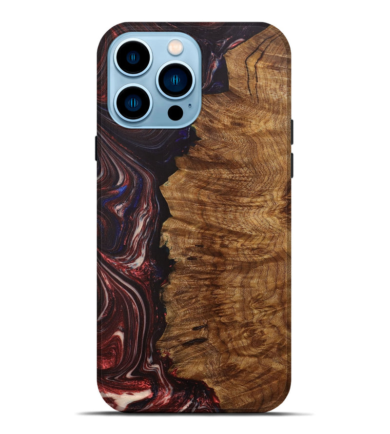 iPhone 14 Pro Max Wood+Resin Live Edge Phone Case - Therese (Red, 702240)