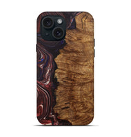 iPhone 15 Wood+Resin Live Edge Phone Case - Therese (Red, 702240)