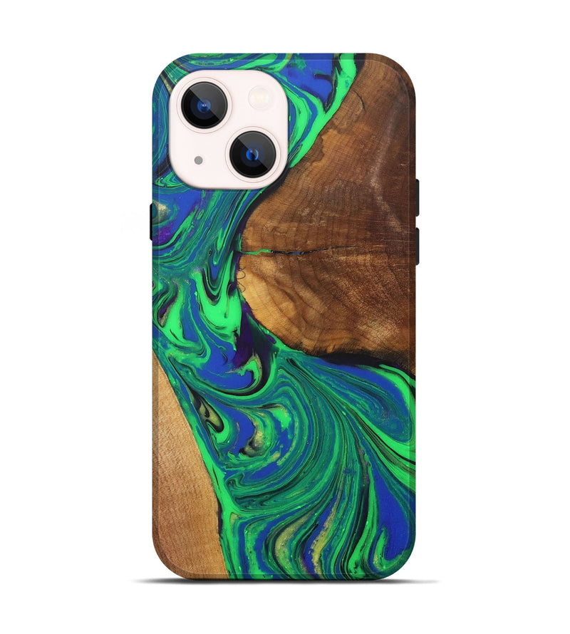 iPhone 14 Wood+Resin Live Edge Phone Case - Nadia (Green, 702241)