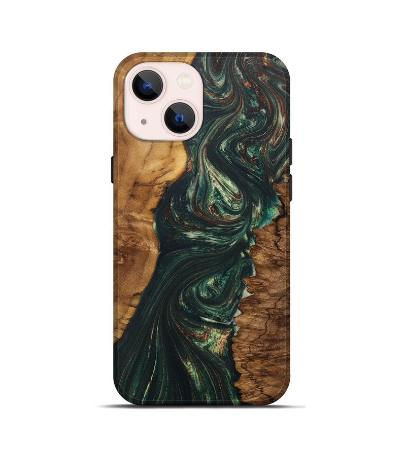 iPhone 13 mini Wood+Resin Live Edge Phone Case - Trevon (Green, 702243)
