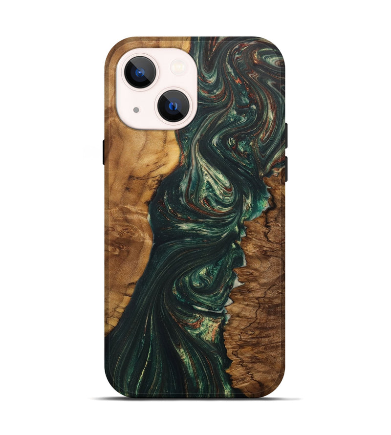iPhone 14 Wood+Resin Live Edge Phone Case - Trevon (Green, 702243)
