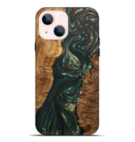 iPhone 14 Plus Wood+Resin Live Edge Phone Case - Trevon (Green, 702243)