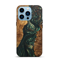 iPhone 14 Pro Wood+Resin Live Edge Phone Case - Trevon (Green, 702243)