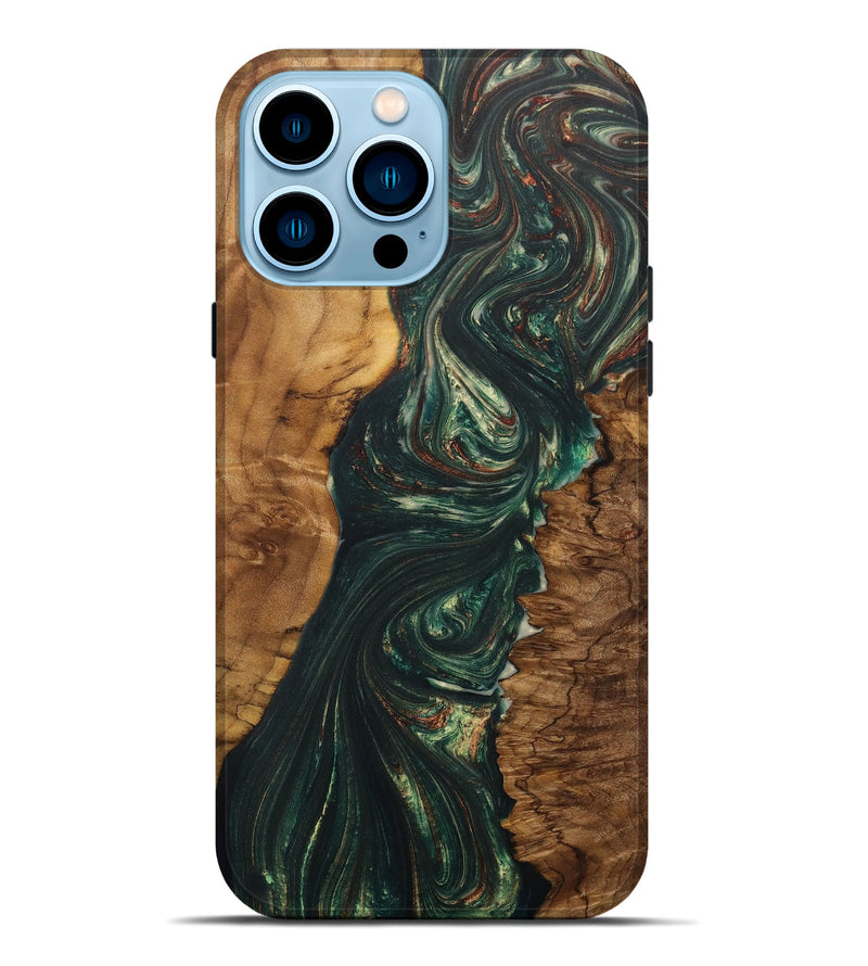 iPhone 14 Pro Max Wood+Resin Live Edge Phone Case - Trevon (Green, 702243)