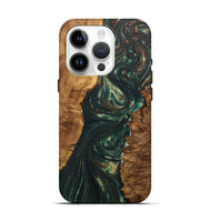 iPhone 15 Pro Wood+Resin Live Edge Phone Case - Trevon (Green, 702243)