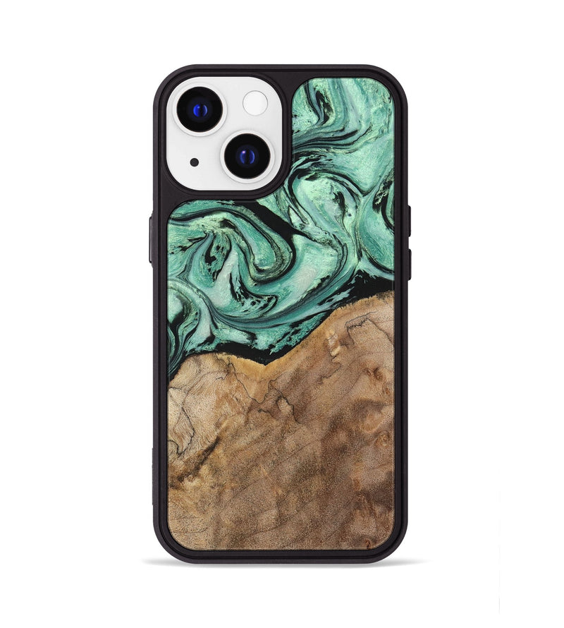 iPhone 13 Wood+Resin Phone Case - Rickey (Green, 702284)