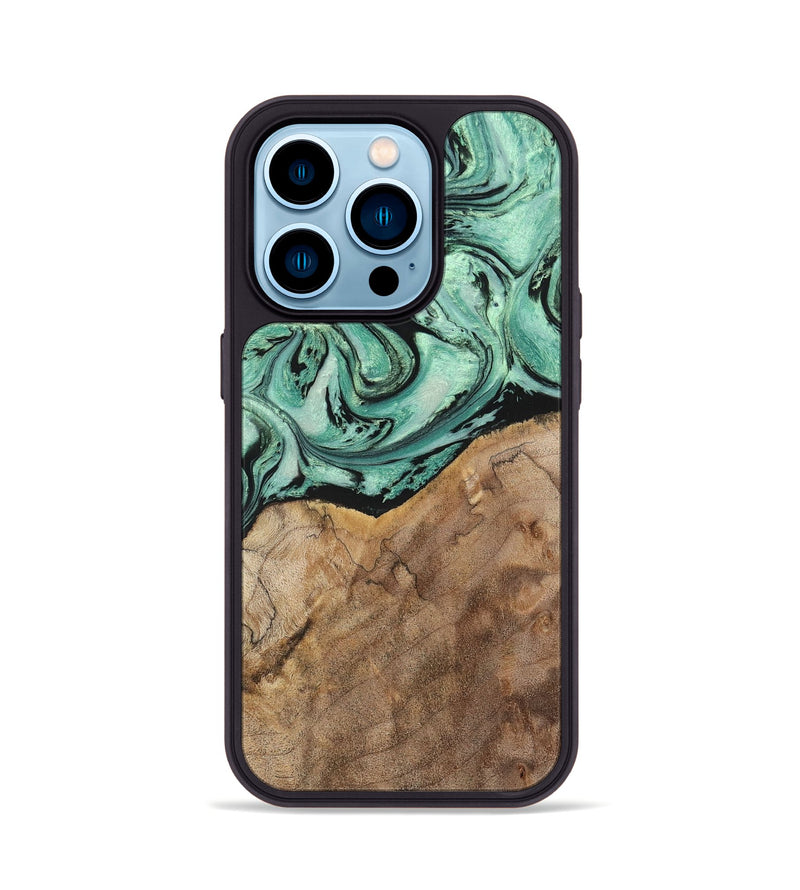 iPhone 14 Pro Wood+Resin Phone Case - Rickey (Green, 702284)