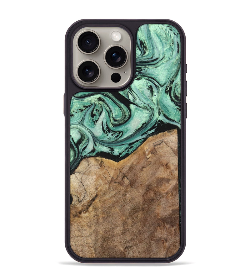 iPhone 15 Pro Max Wood+Resin Phone Case - Rickey (Green, 702284)