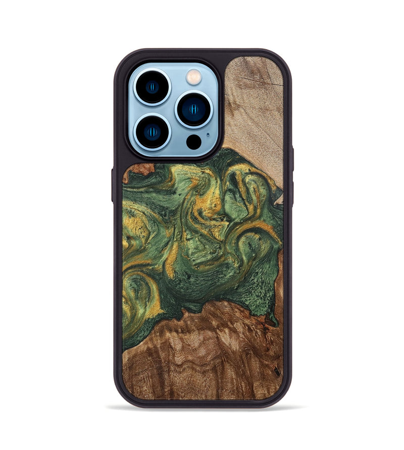 iPhone 14 Pro Wood+Resin Phone Case - Jayceon (Green, 702285)
