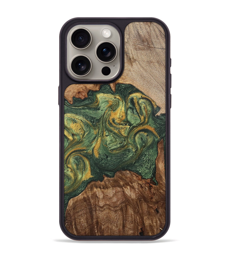 iPhone 15 Pro Max Wood+Resin Phone Case - Jayceon (Green, 702285)