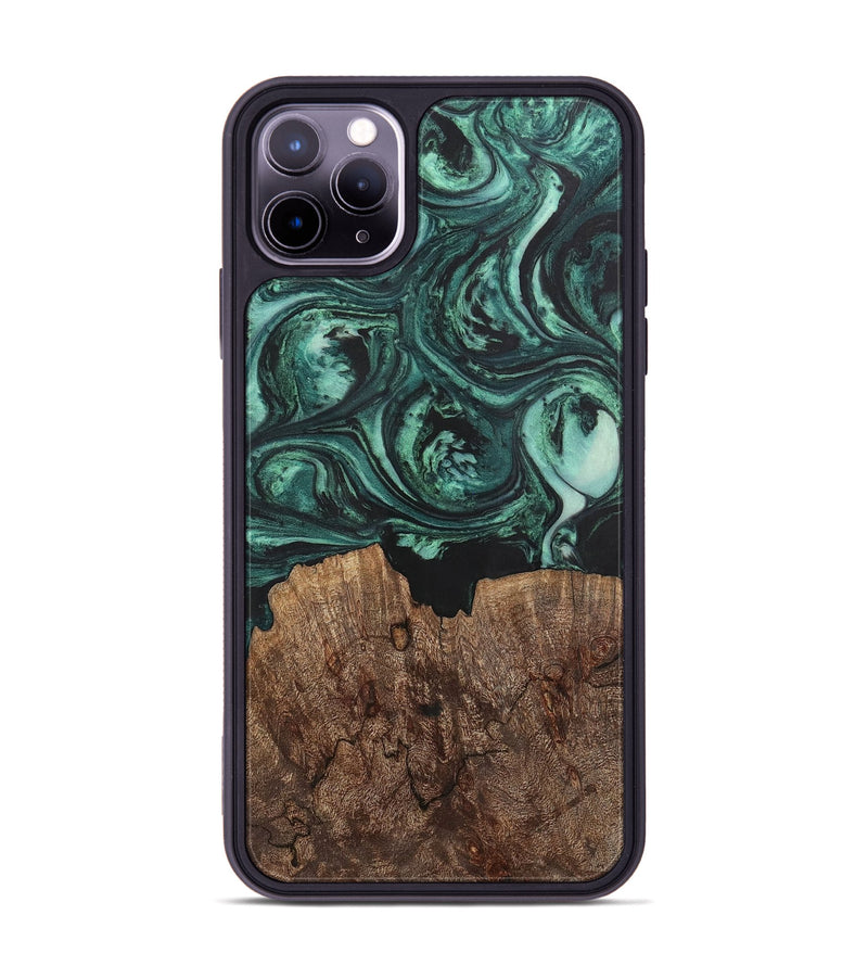 iPhone 11 Pro Max Wood+Resin Phone Case - Emanuel (Green, 702287)