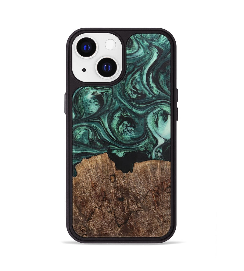 iPhone 13 Wood+Resin Phone Case - Emanuel (Green, 702287)