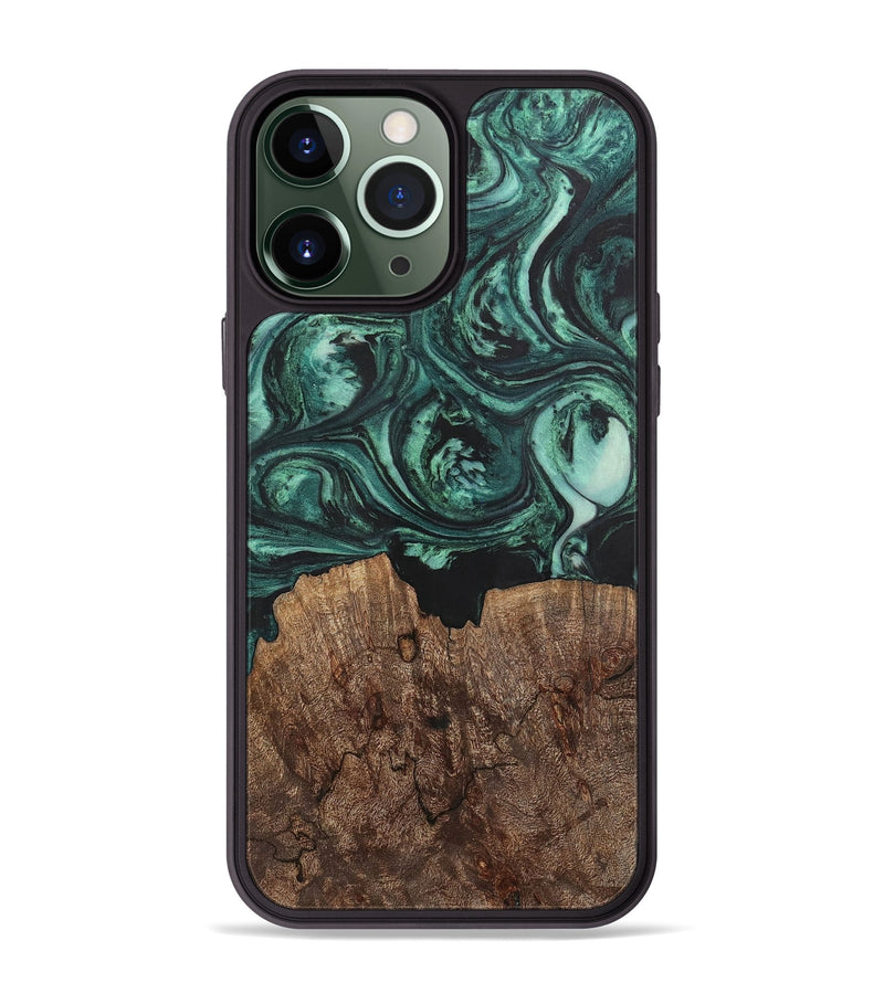 iPhone 13 Pro Max Wood+Resin Phone Case - Emanuel (Green, 702287)