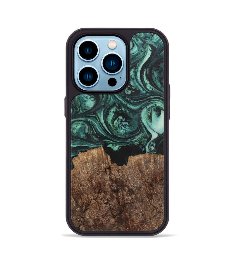 iPhone 14 Pro Wood+Resin Phone Case - Emanuel (Green, 702287)