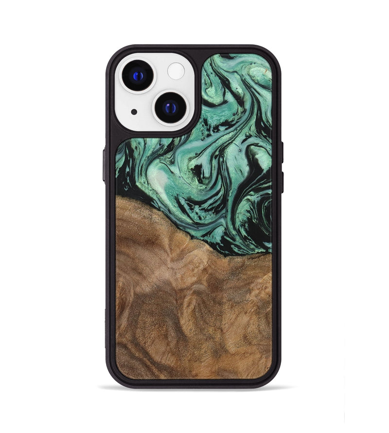 iPhone 13 Wood+Resin Phone Case - Jewell (Green, 702289)