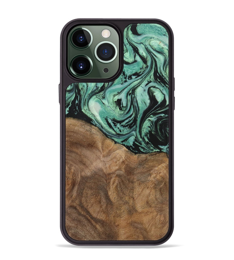 iPhone 13 Pro Max Wood+Resin Phone Case - Jewell (Green, 702289)