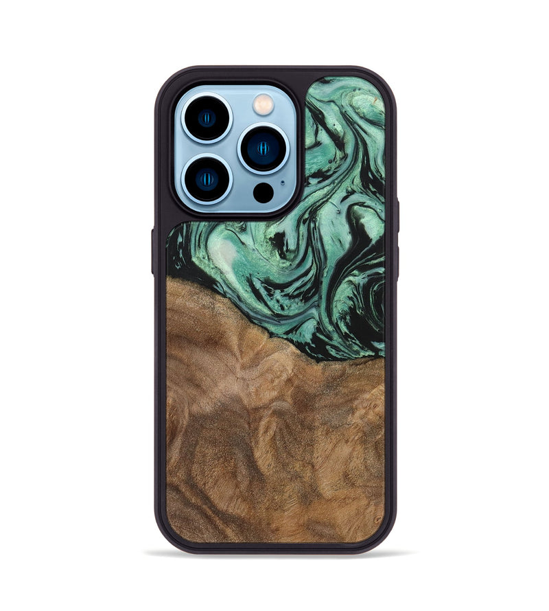 iPhone 14 Pro Wood+Resin Phone Case - Jewell (Green, 702289)