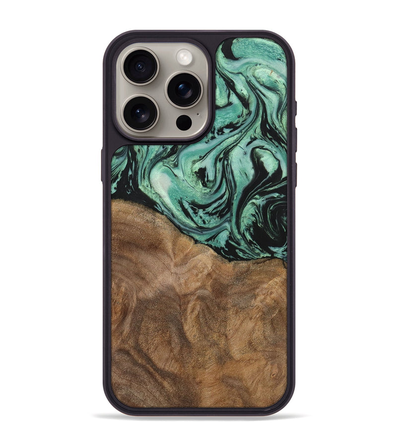 iPhone 15 Pro Max Wood+Resin Phone Case - Jewell (Green, 702289)