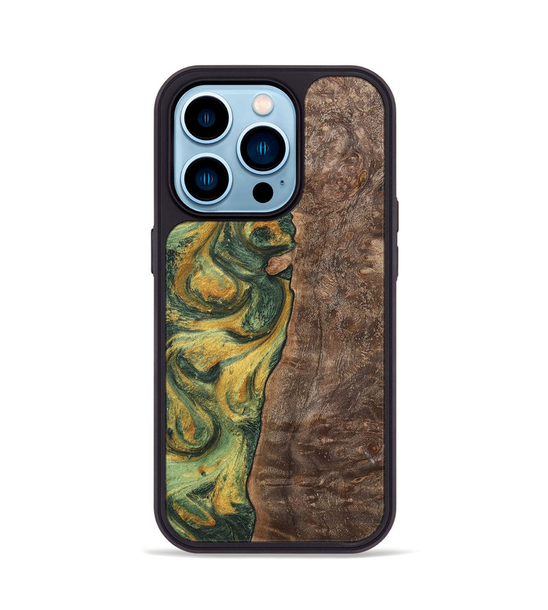 iPhone 14 Pro Wood+Resin Phone Case - Hanna (Green, 702290)