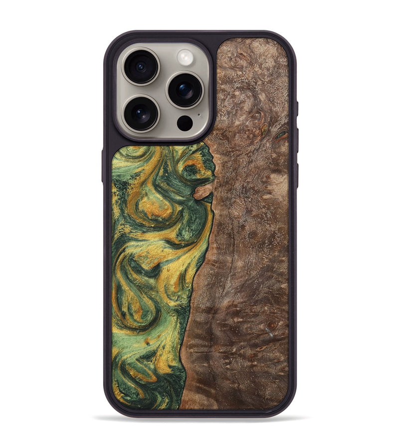 iPhone 15 Pro Max Wood+Resin Phone Case - Hanna (Green, 702290)