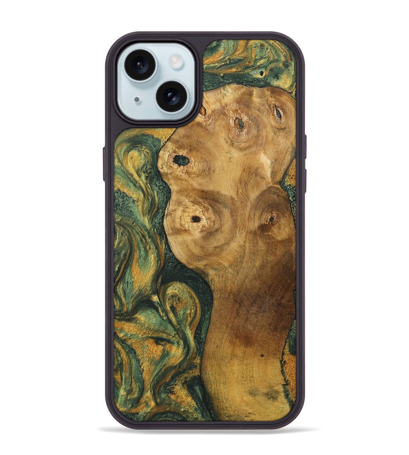 iPhone 15 Plus Wood+Resin Phone Case - Brooke (Green, 702291)