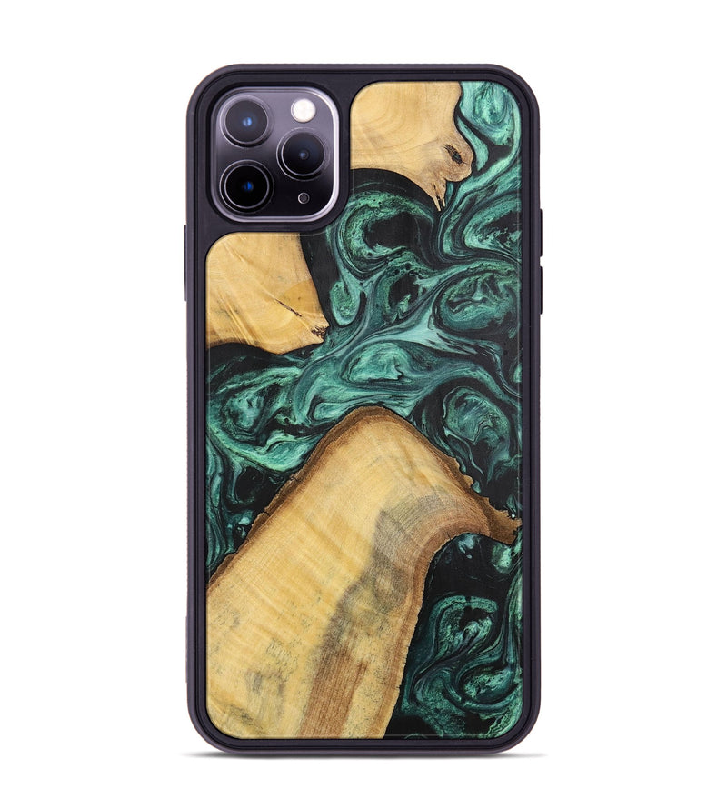 iPhone 11 Pro Max Wood+Resin Phone Case - Hudson (Green, 702294)