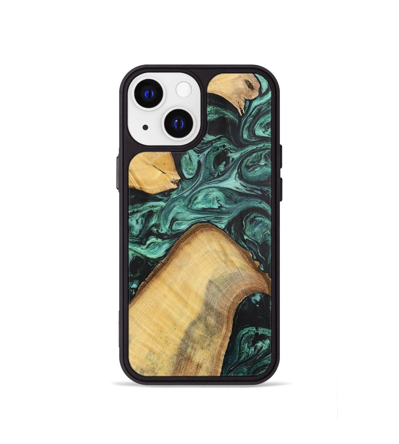iPhone 13 mini Wood+Resin Phone Case - Hudson (Green, 702294)