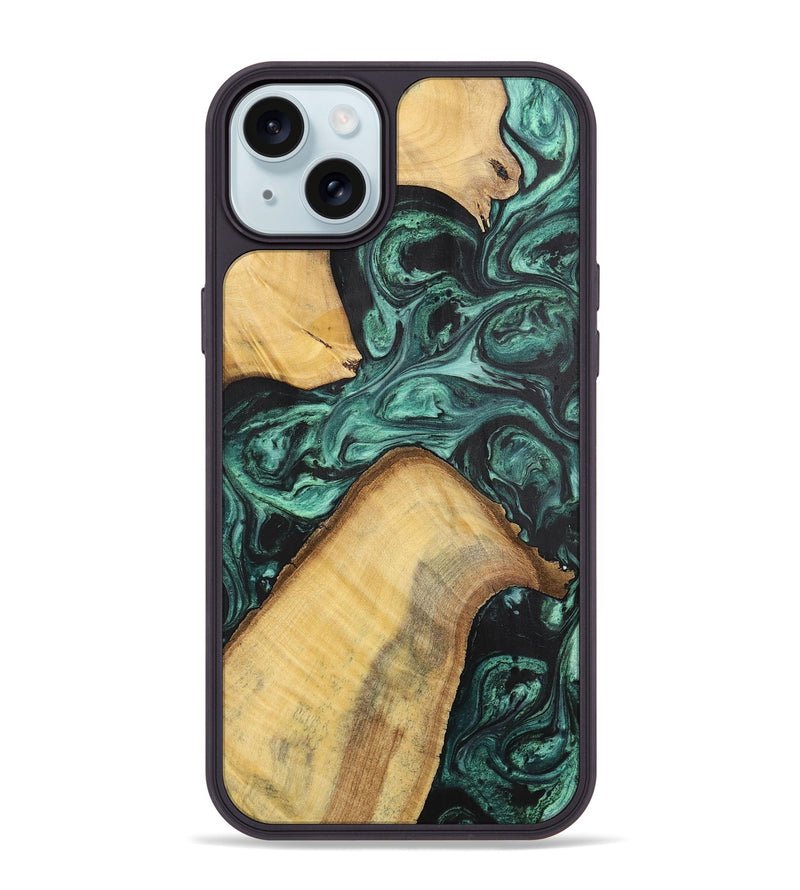 iPhone 15 Plus Wood+Resin Phone Case - Hudson (Green, 702294)