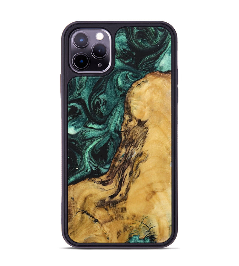 iPhone 11 Pro Max Wood+Resin Phone Case - Lane (Green, 702297)