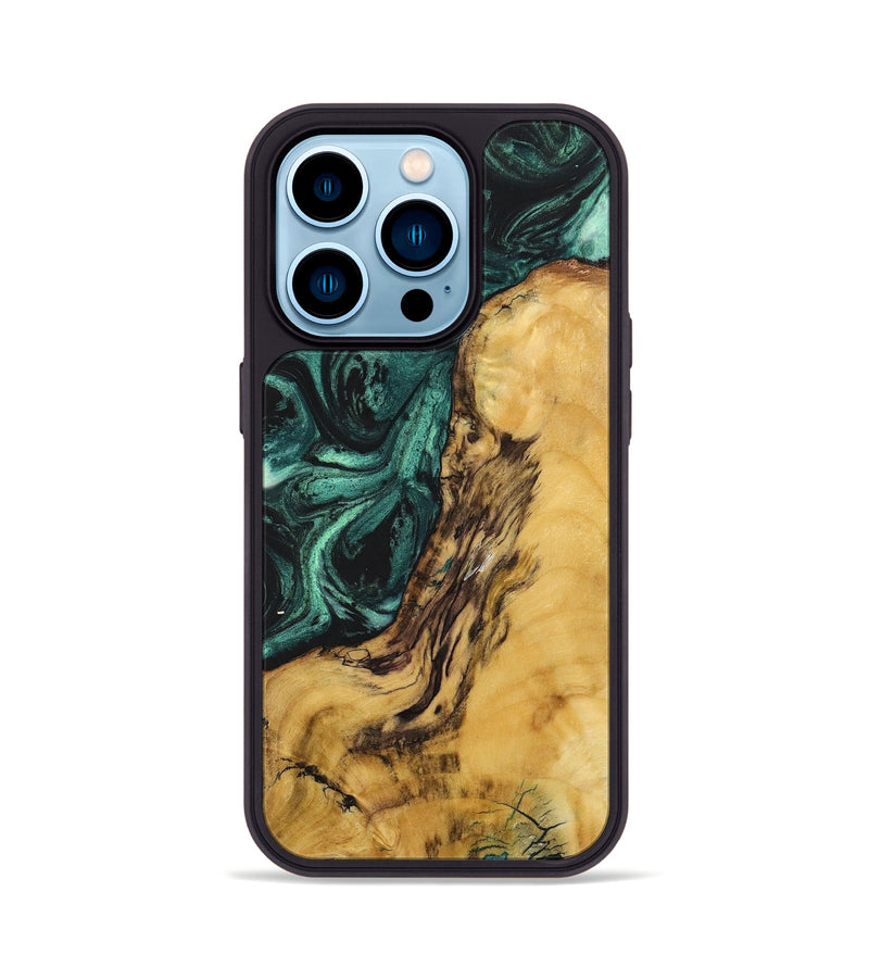 iPhone 14 Pro Wood+Resin Phone Case - Lane (Green, 702297)