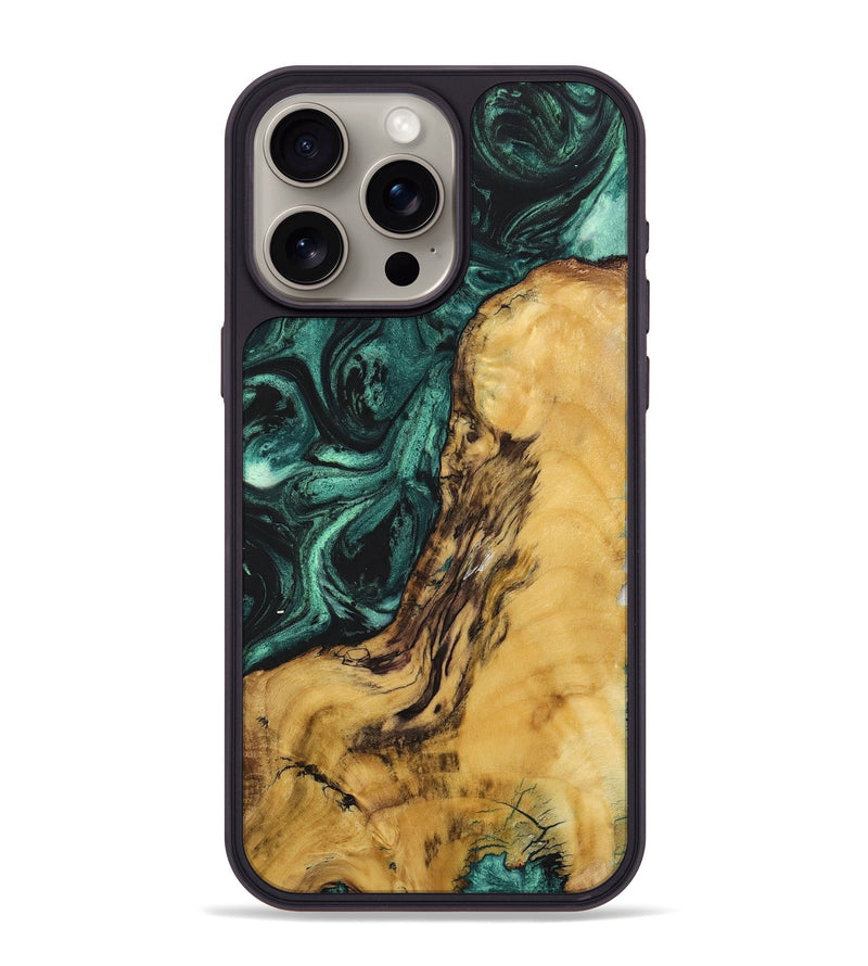 iPhone 15 Pro Max Wood+Resin Phone Case - Lane (Green, 702297)