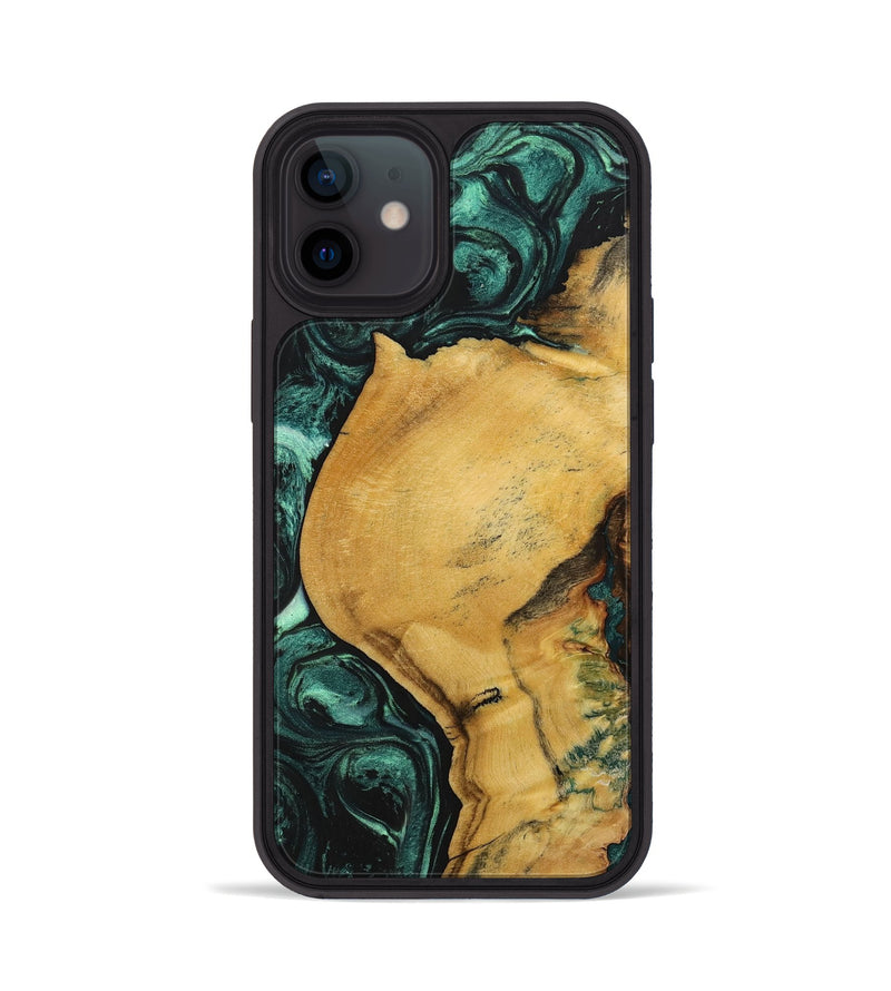 iPhone 12 Wood+Resin Phone Case - Kenny (Green, 702301)