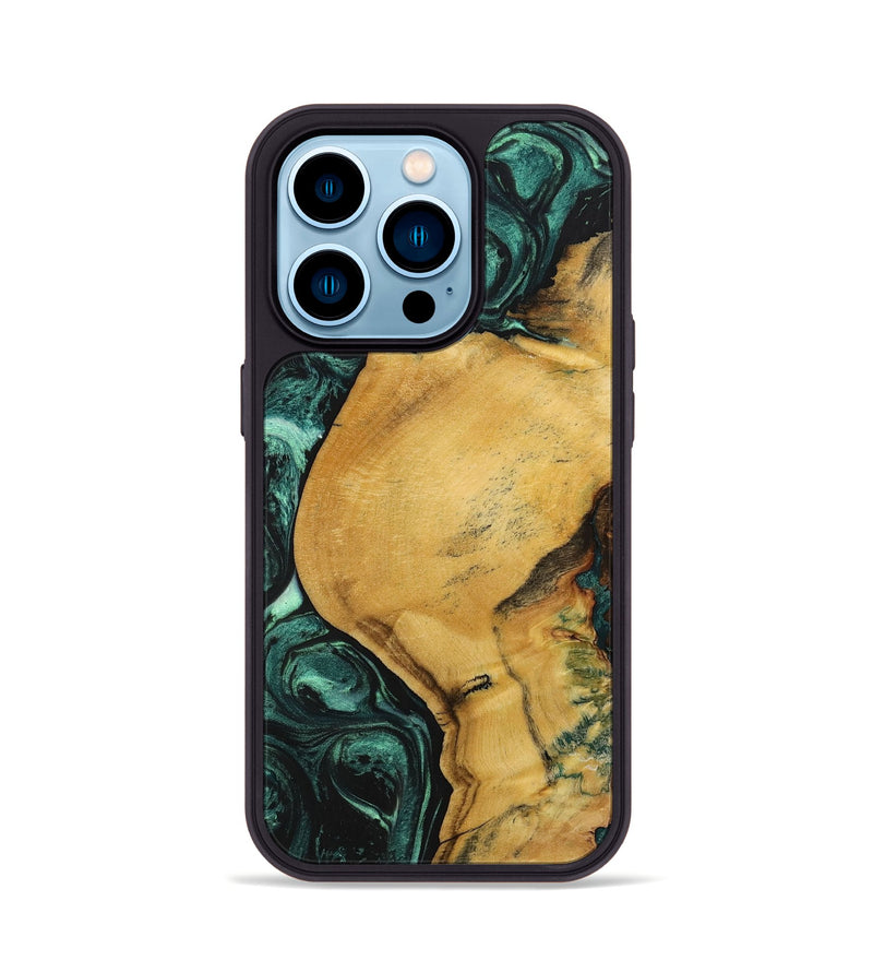 iPhone 14 Pro Wood+Resin Phone Case - Kenny (Green, 702301)