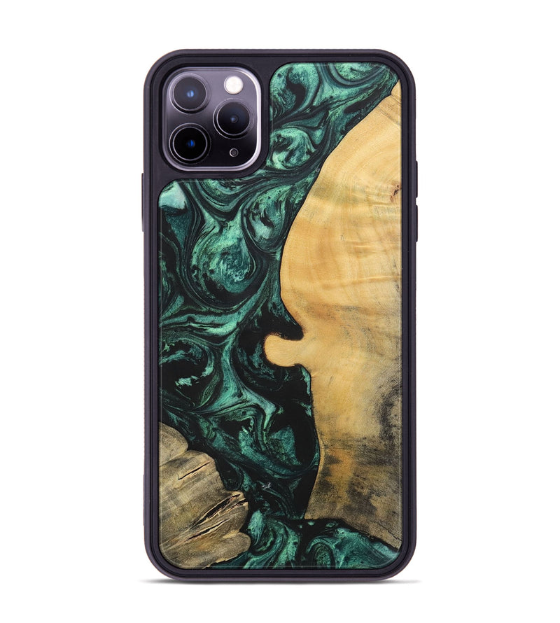 iPhone 11 Pro Max Wood+Resin Phone Case - Melody (Green, 702304)