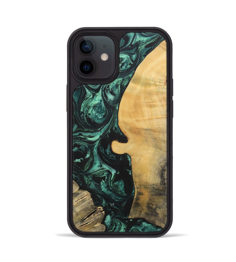 iPhone 12 Wood+Resin Phone Case - Melody (Green, 702304)
