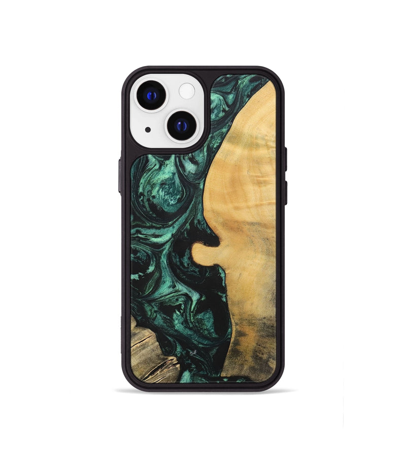 iPhone 13 mini Wood+Resin Phone Case - Melody (Green, 702304)