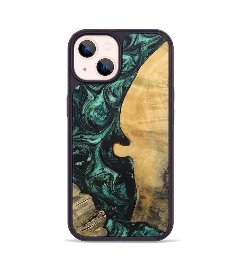 iPhone 14 Wood+Resin Phone Case - Melody (Green, 702304)