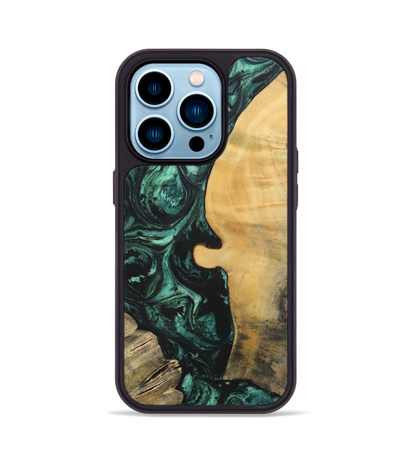 iPhone 14 Pro Wood+Resin Phone Case - Melody (Green, 702304)