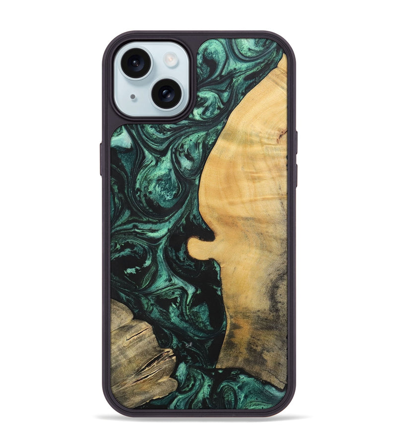 iPhone 15 Plus Wood+Resin Phone Case - Melody (Green, 702304)