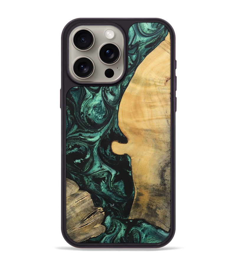 iPhone 15 Pro Max Wood+Resin Phone Case - Melody (Green, 702304)