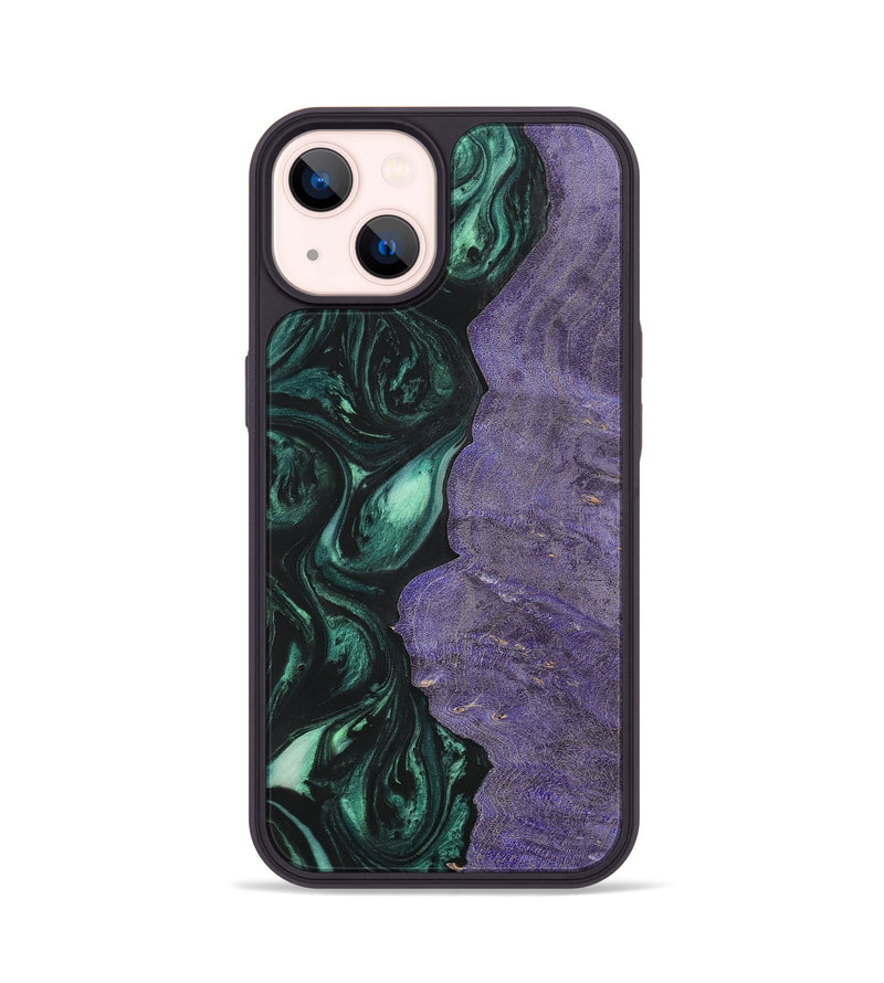 iPhone 14 Wood+Resin Phone Case - Timothy (Green, 702324)