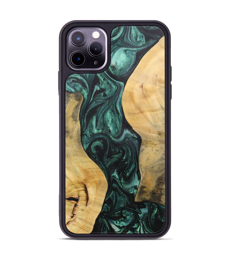 iPhone 11 Pro Max Wood+Resin Phone Case - Deloris (Green, 702327)